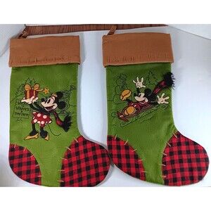 Disney Mickey Minnie Mouse Stocking Lot Plaid Patch Holiday Christmas 20" Inch